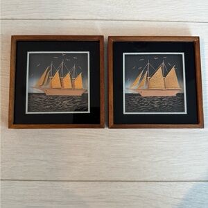 Vintage Miniature Cork Sail Boat Wall Art Hangings